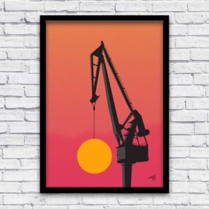 Bayprints, grua y puesta de sol. Póster, diseño de Tirso.
