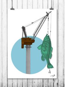 FISHING GRUA - Bayprints, Serigrafía de edición limitada, un homenaje a los astilleros de Vigo y su puerto, diseño de Tirso Sánchez Otaegui.