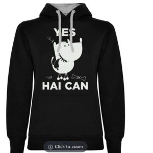 Sudadera negra Yes Hai Can para chica con capucha. Incluye diseño de Tirso Sánchez Otaegui.