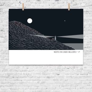 faro de noche cabosilleiro decoración lámina baiona souvenir baiona laminas online tienda souvenirs creativos singulares originales baiona bayprints cabo silleiro lamina faro galicia cabosilleiro bayprints