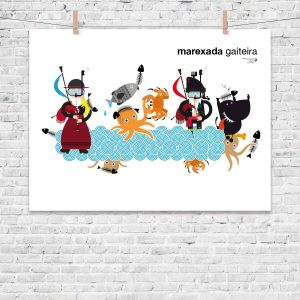 lamina serigrafia cuadro baiona galicia gaiteiros marexada tienda souvenir creativo singular exclusivo en baiona galicia souenart shop souvenir shop baiona bayprints